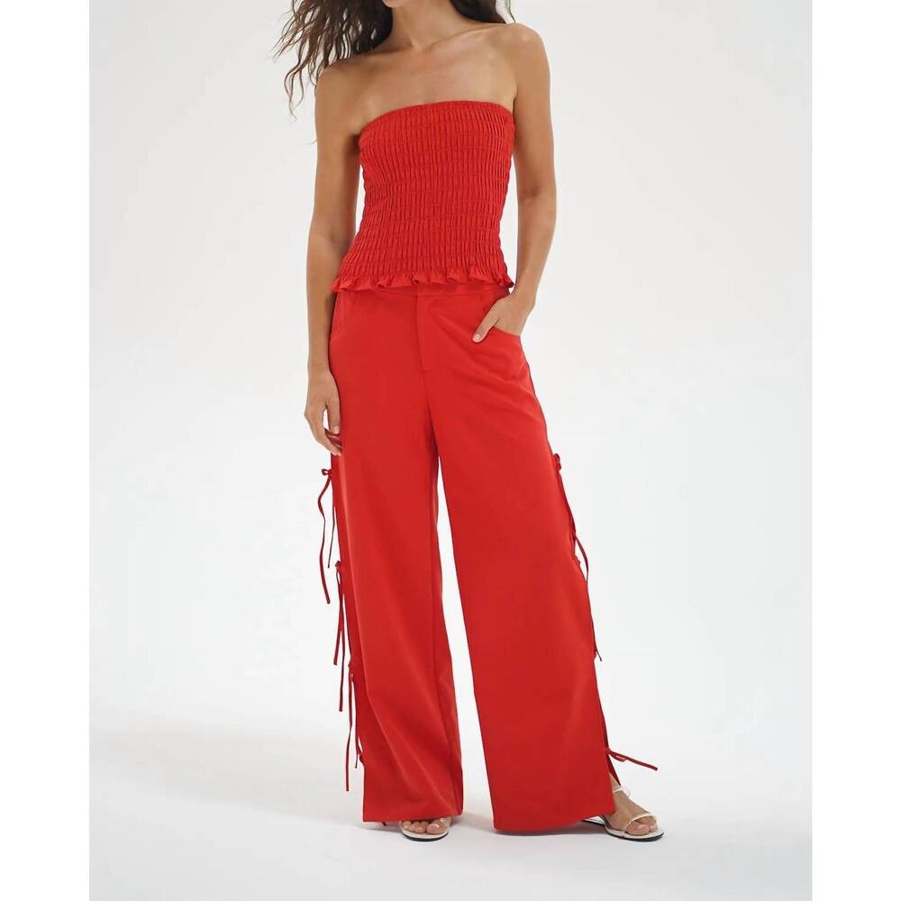 NEW LNA delia tie side pant in red chambray